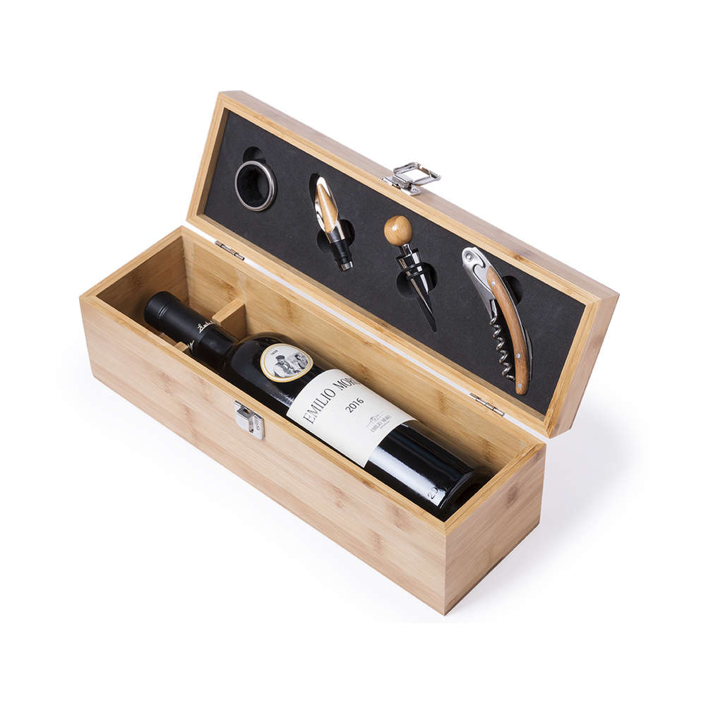 Conjunto elegante de vinho com estojo de madeira personalizado