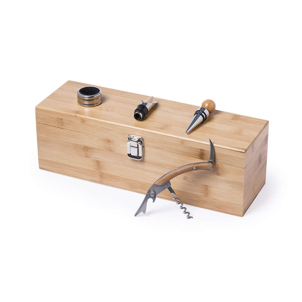Conjunto elegante de vinho com estojo de madeira personalizado