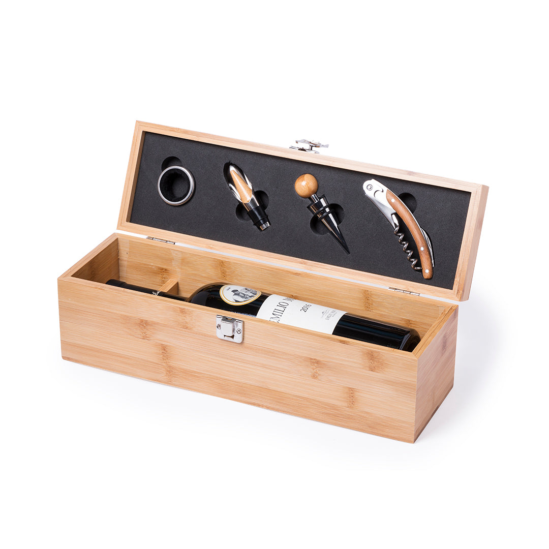 Conjunto elegante de vinho com estojo de madeira personalizado