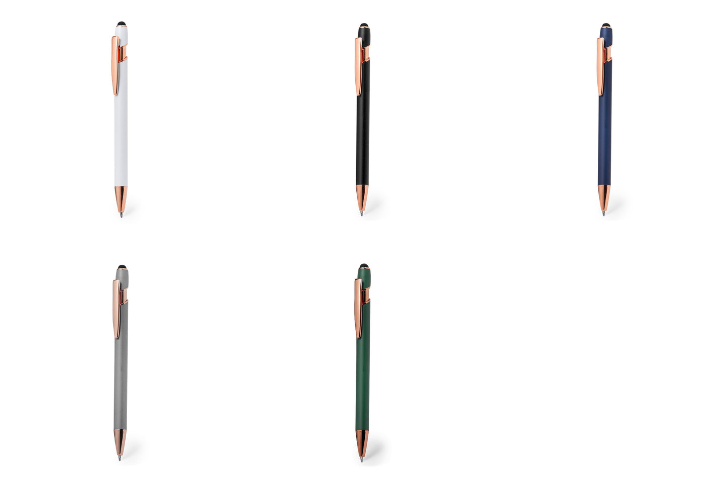 Caneta preta em alumínio com acabamento mate e detalhes acobreados, gravação laser “Vtote” e ponteiro preto na parte superior, fotografada em estúdio com fundo neutro.