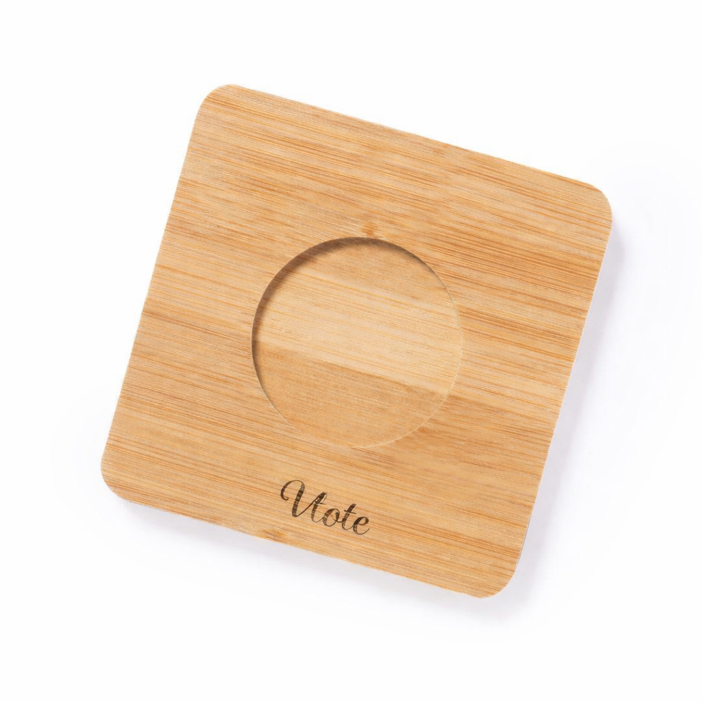 Set de 2 chavenas de vidro de parede dupla 60ml com bases em bambu personalizáveis para lembranças de casamento