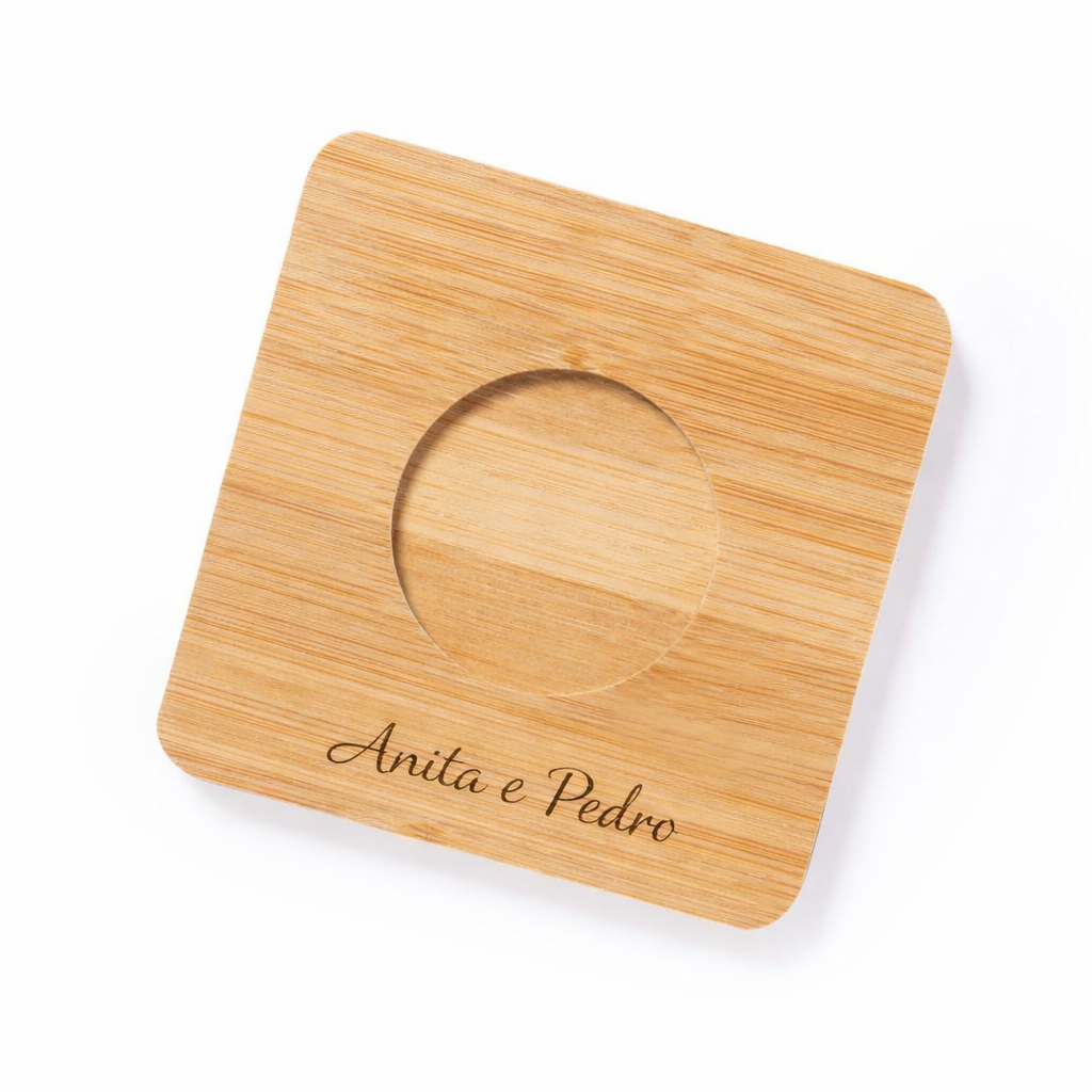 Set de 2 chavenas de vidro de parede dupla 60ml com bases em bambu personalizáveis para lembranças de casamento