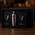 Conjunto de cocktail premium com shaker em aço inox e dois copos de vidro