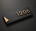 Placa de número personalizada em acrílico preto e dourado, ideal para hotéis, alojamentos locais, apartamentos e espaços comerciais.