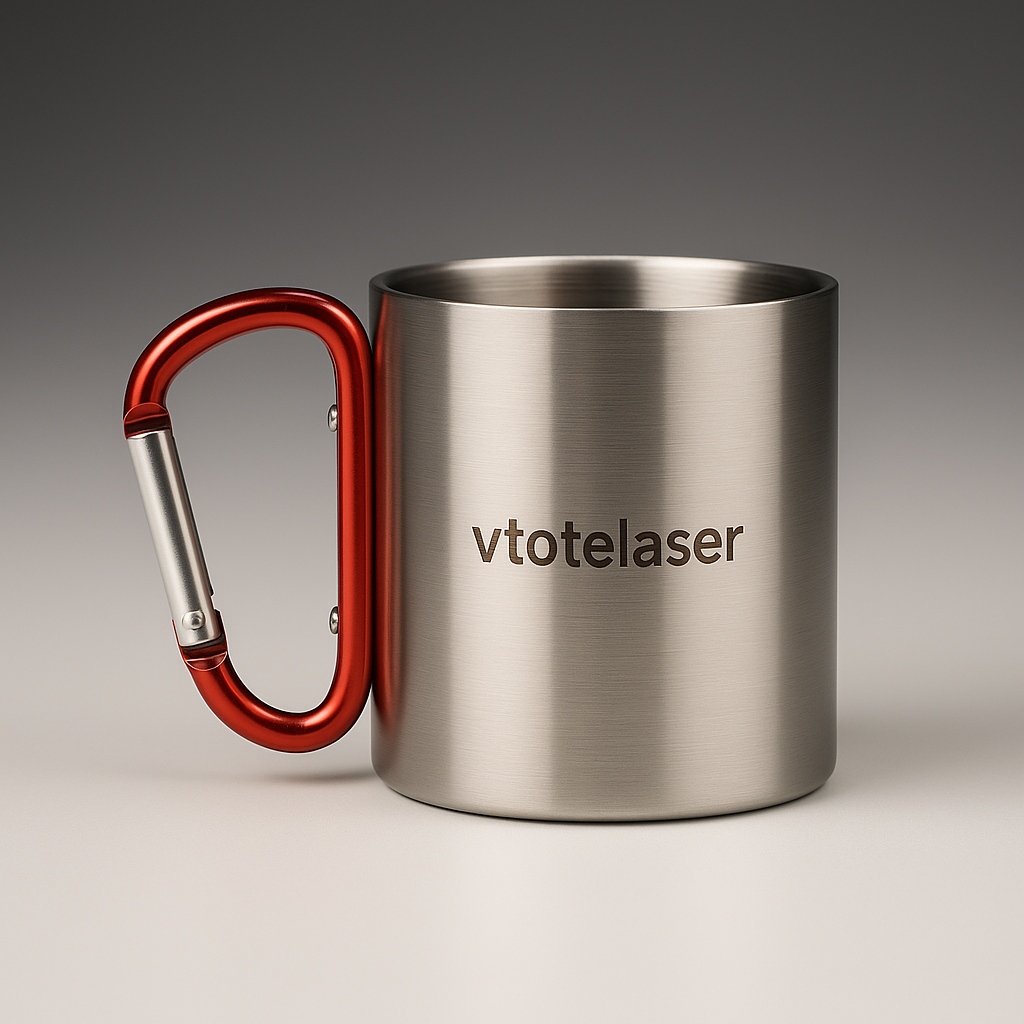 Caneca inox com mosquetão e personalização ideal para aventura e brindes corporativos