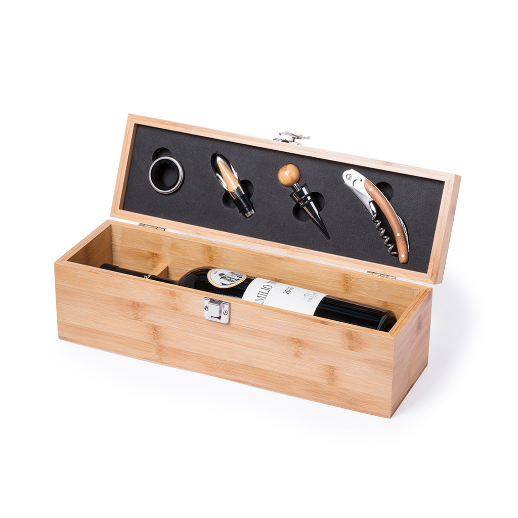 Conjunto elegante de vinho com estojo de madeira personalizado