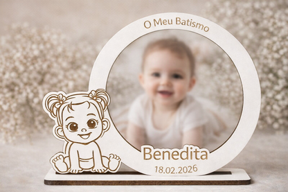 mini moldura personalizada em madeira para lembrança de batismo com gravação laser
