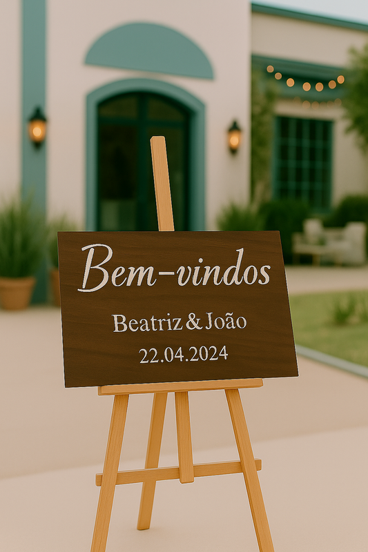 Placa decorativa para receção de casamento com data e personalização